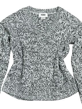 Victoria's Secret PINK Black & White Thick Cozy Marled Knit V‑Neck Sweater XS